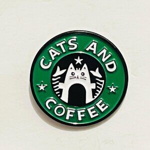Cats and Coffee Starbucks Funny Fan Made Enamel Pin Lapel Pin
